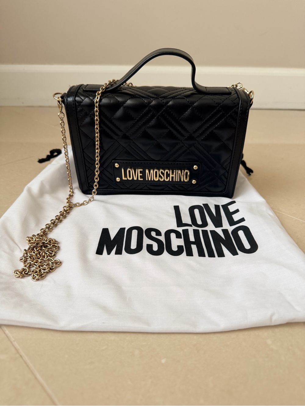 Love Moschino Black Quilted Crossbody with Gold Hardware